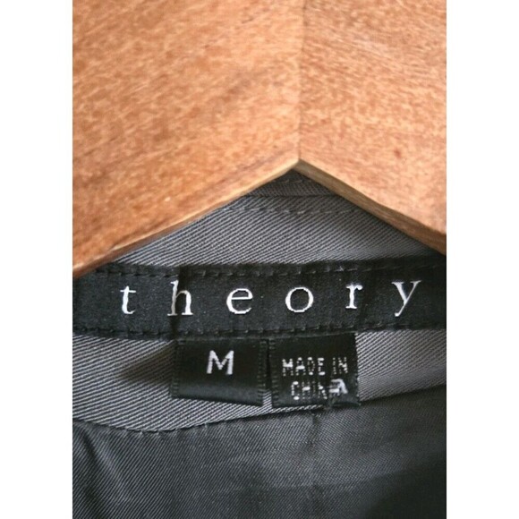 Theory Pea Coat Women's Medium Gray Wool Blend Double Breast Belted Lined - Picture 3 of 9